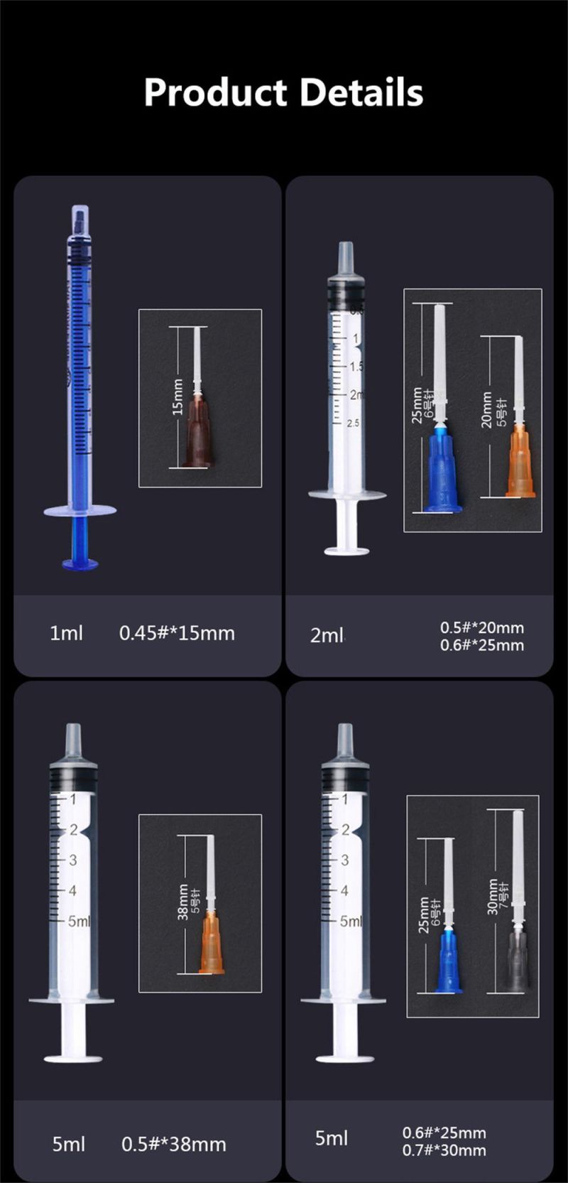 Disposable Sterile Plastic Transparent Visual Scale 1ml Syringe with Needle for Vaccine Injection
