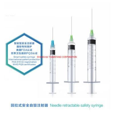 CE/FDA Approved Manual Retractable Safety Syringe 1/3/510ml for Hypodermic Injection