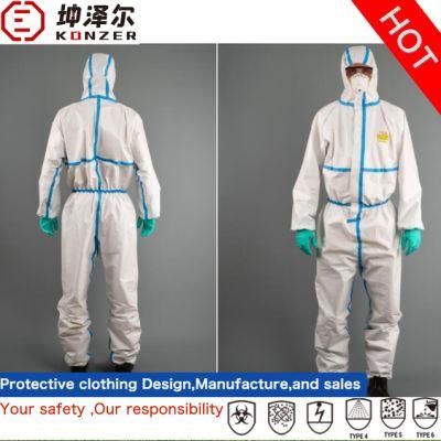 Konzer En14126 Non Woven Chemical Disposable Medical Personal Protective Suit Equipment Clothing