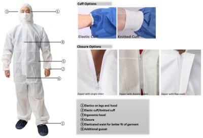 Disposable Fluid Resisitant PP/SMS Protective Isolation Gown Anti-Dust Coverall with Hood