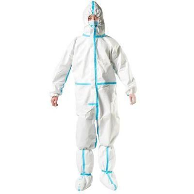 Factory Supply Medical Disposable Blue Sealled Microporous White Protective Coverall