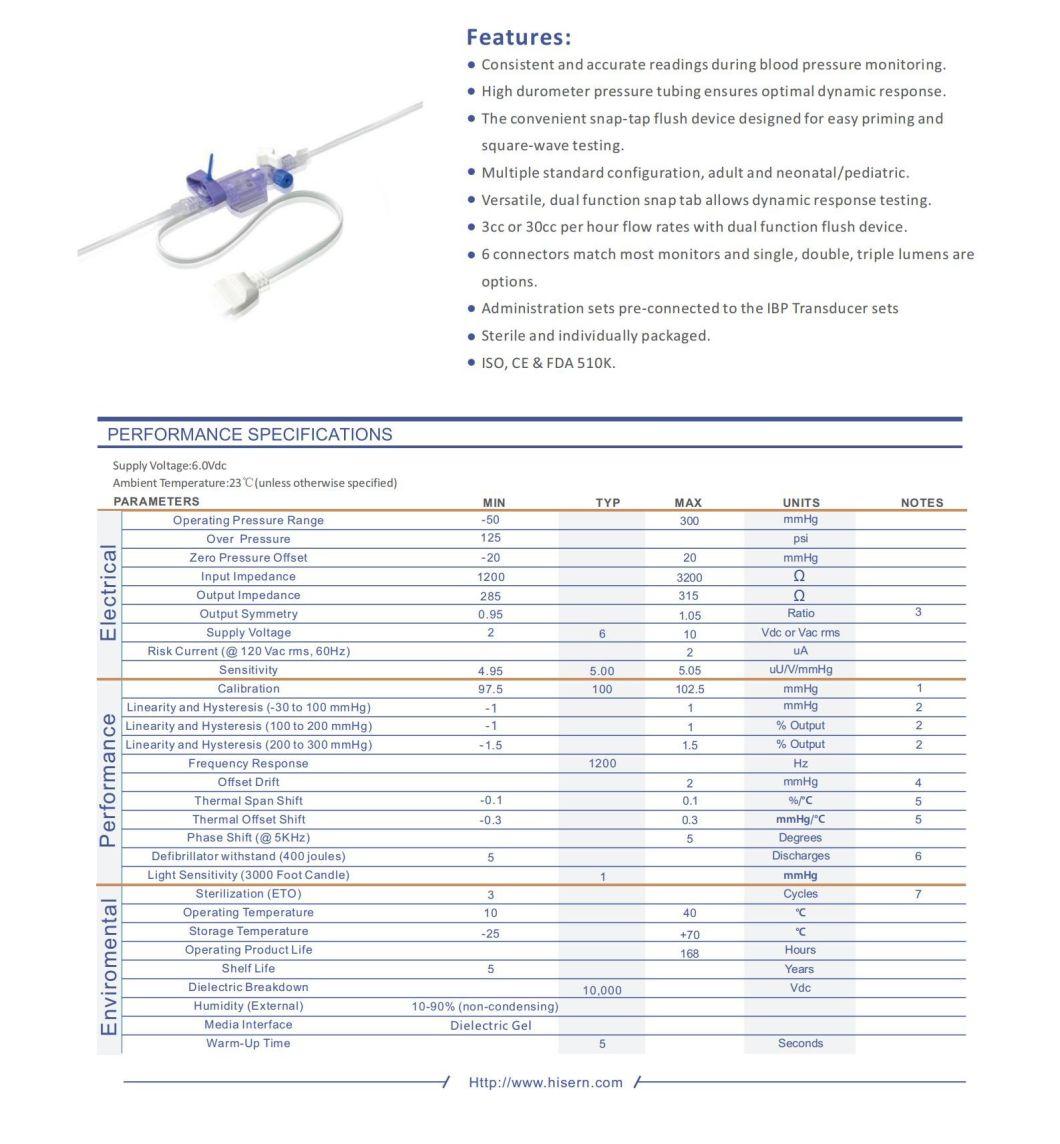Disposable CE for Both Adult/Pediatric Patients Disposable Blood Pressure Medical Transducer
