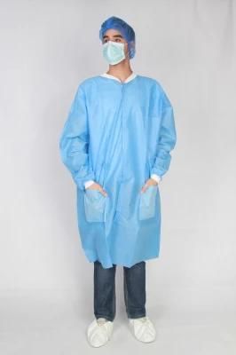 Wholesale Disposable Nonwoven SMS/Microporous Lab Coat with Long Sleeves