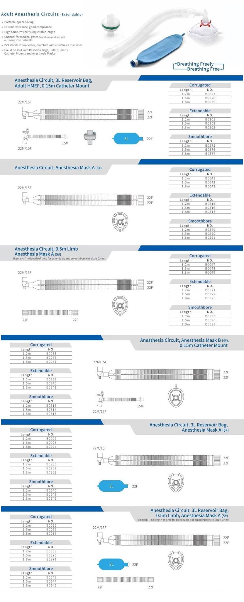 Hot Sale Single Limb Breathing Circuit Breathing for Ventilators