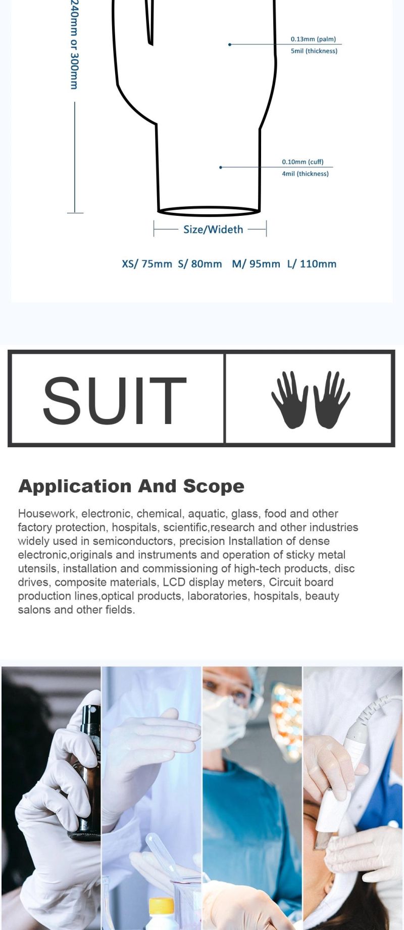 Disposable Powder Free of Latex Medical Examination Gloves