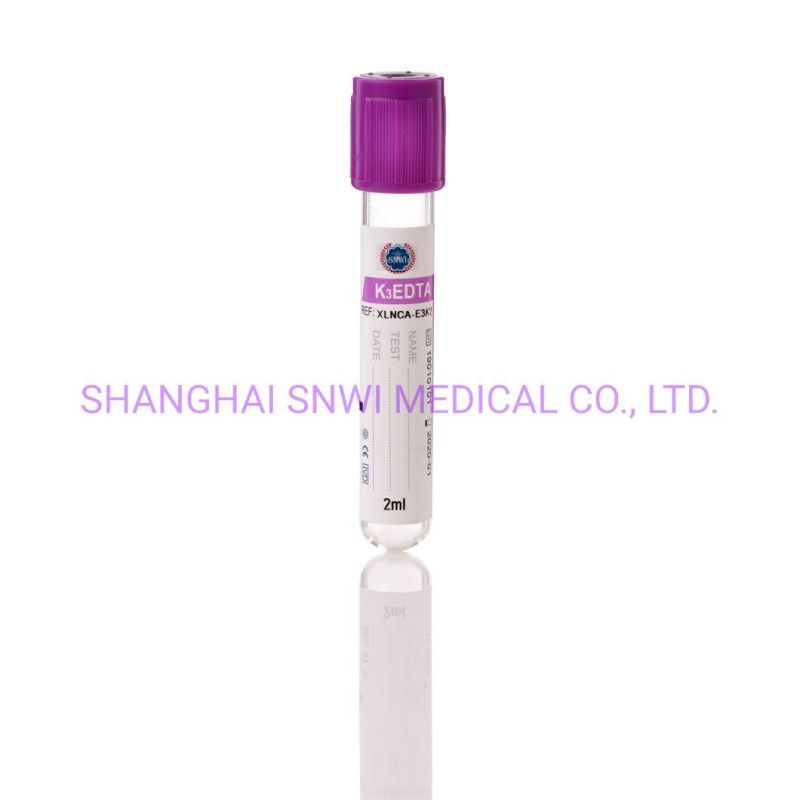 Disposable Medical Equipment Sterile Glass Pet Blood Test Purple EDTA K2/K3 Vacuum Blood Collection Tube with CE ISO