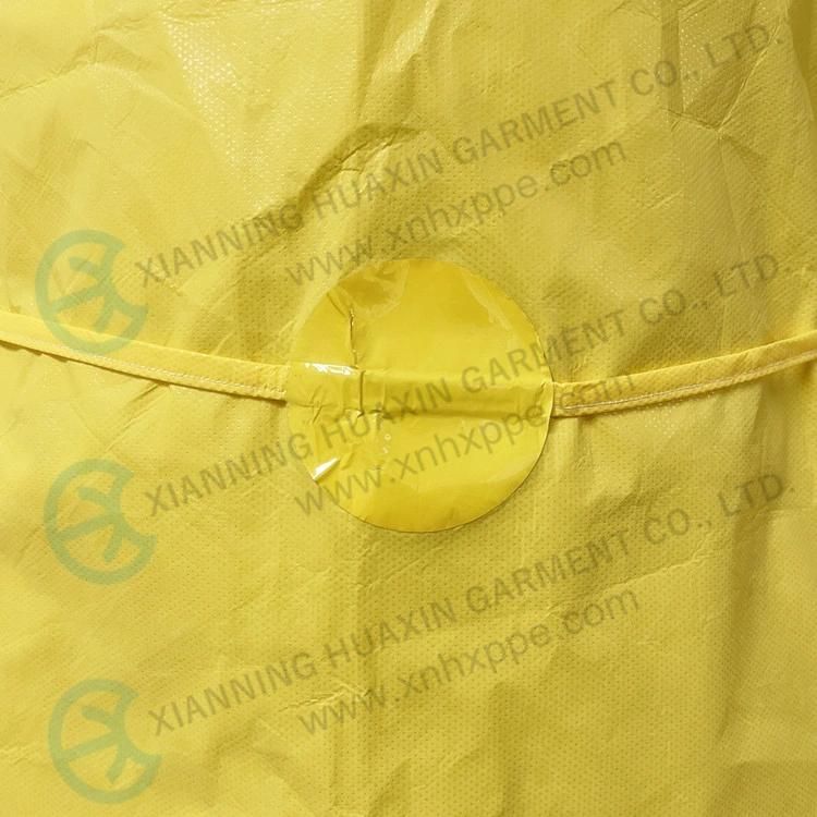 Cg Type Pb3b AAMI Level 4 En13795 Surgical Gown PE Coated SMS Yellow Chemical Resistant Disposable Apron Medical Use Isolation Gown