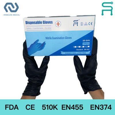 Black Disposable Powder Free Nitrile Examination Gloves with FDA CE
