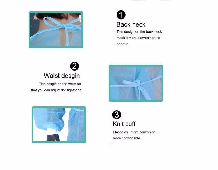 SMS Waterproof Blue Isolation Gown with Knitted Cuff