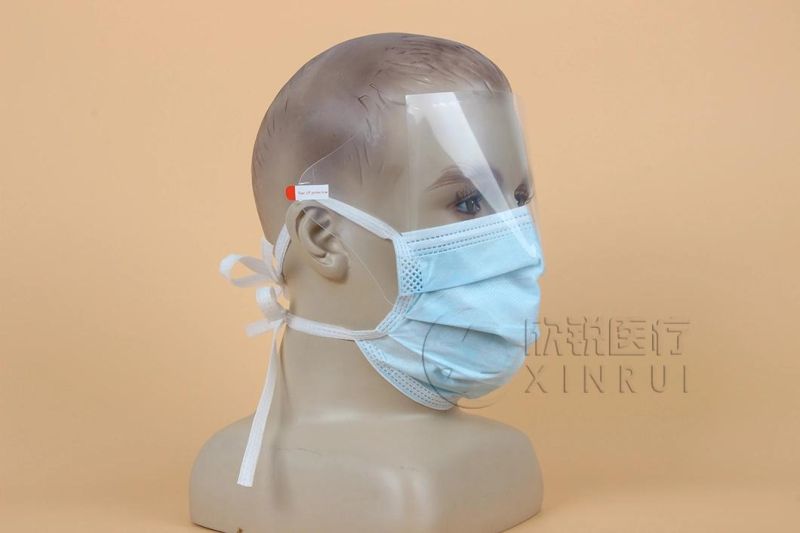 Disposable 3-Ply Anti Splash Medical Surgical Face Mask with Shield Visor Tie-on Bands