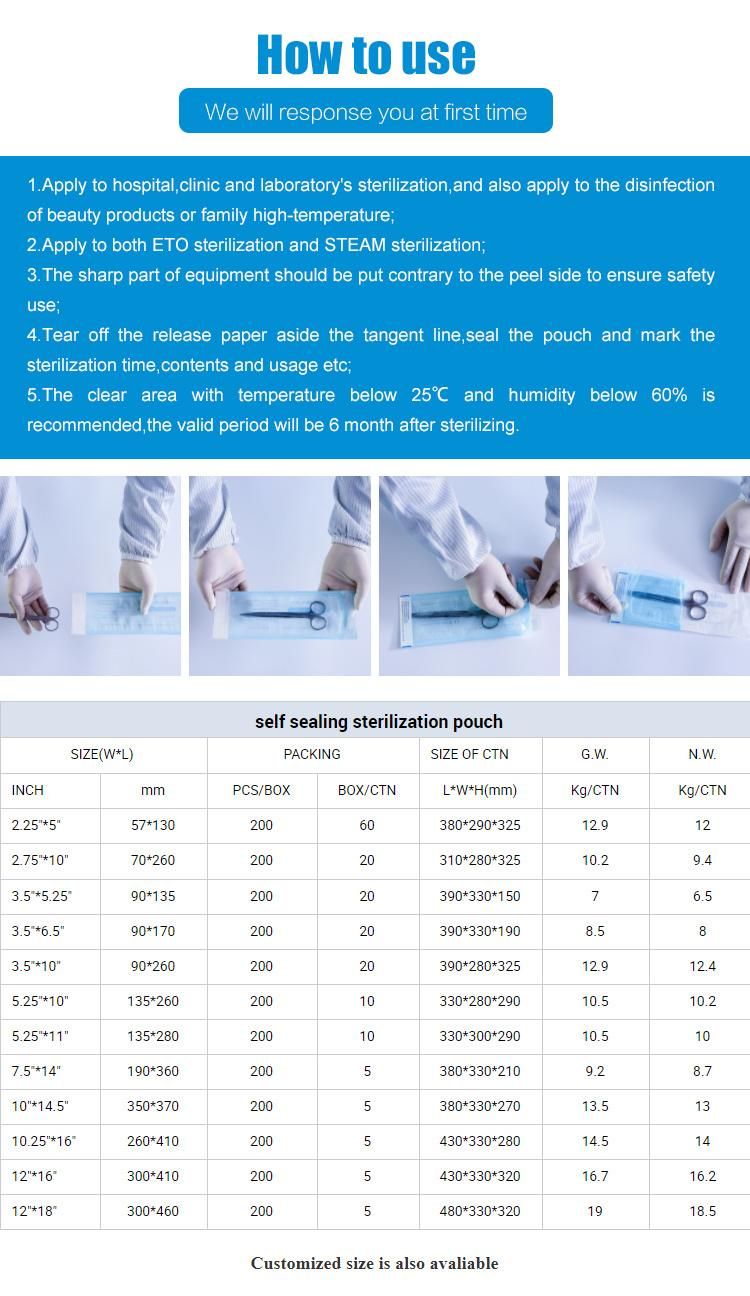 Disposable Self Sealing Sterilization Pouch