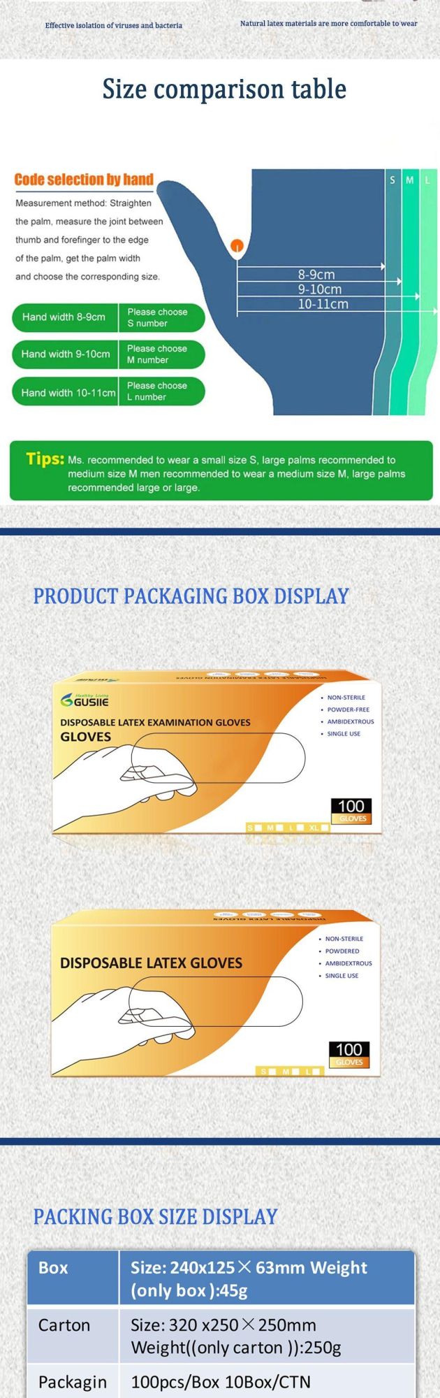 Powdered and Powder Free Good Scalability Smooth Protective Examination Medical Latex Gloves