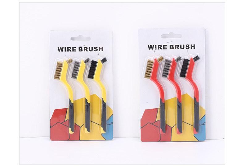 3PCS Plastic Handle Double Head Stainless Steel Wire and Copper Wire Brush Set