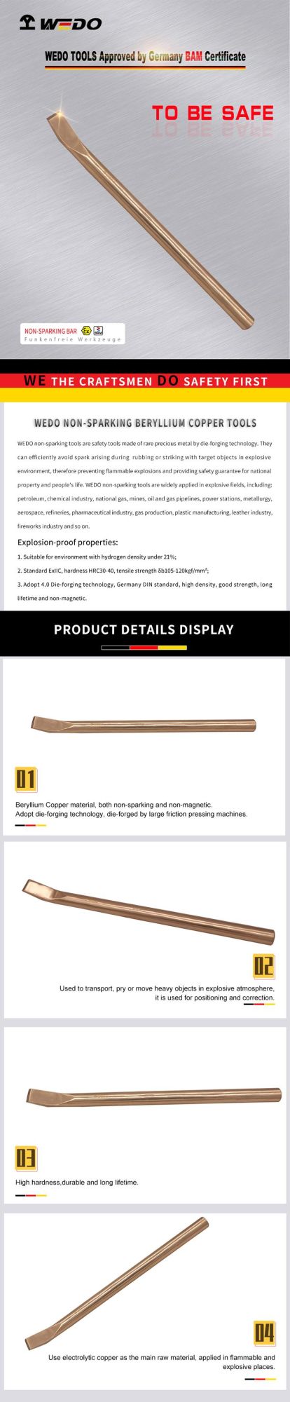 WEDO Pinch/Crow/ (Hex) Pinch Bar High Quality Non-Sparking Bar Beryllium Copper