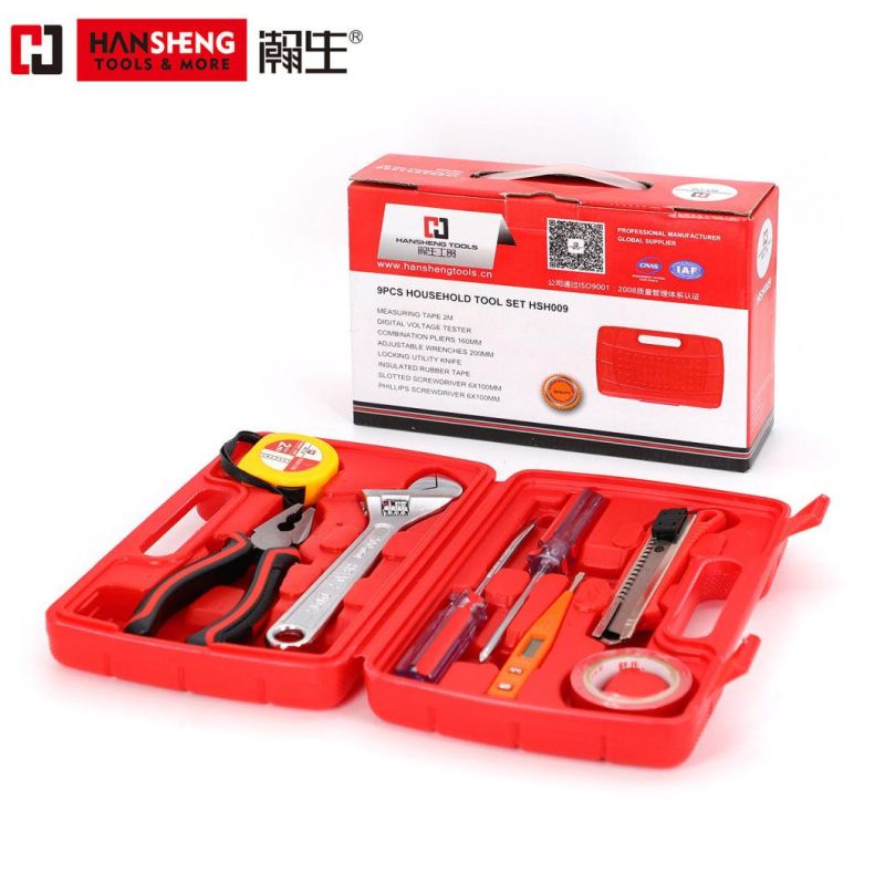 Household Set Tools, Plastic Toolbox, Combination, Set, Gift Tools, Made of Carbon Steel, CRV, Polish, Pliers, Wrench, Hammer, Snips, Screwdriver, 12 Set
