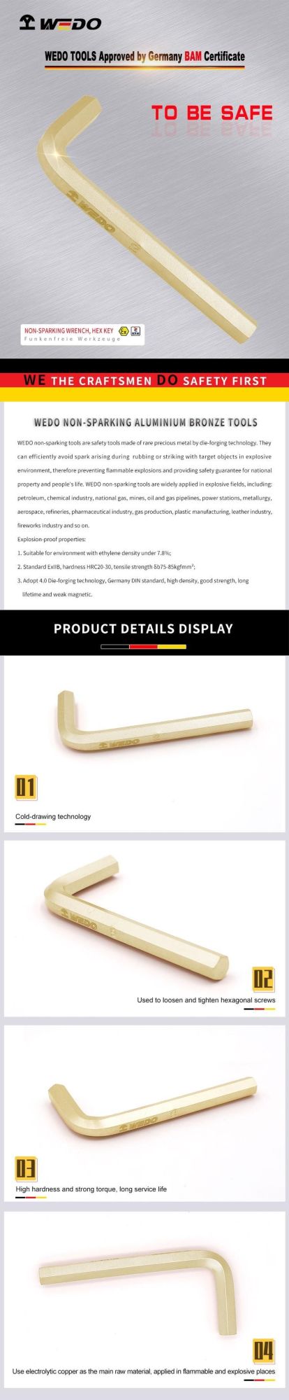 Wedo Non Sparking Aluminium Bronze Hex Key Wrench Bam/FM/GS Certified