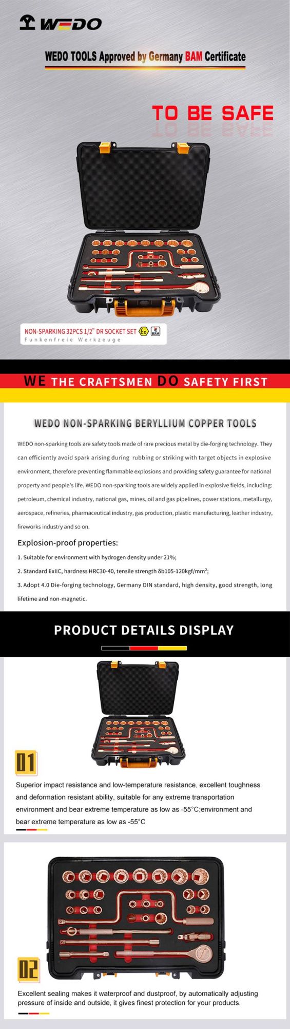 WEDO Non-Sparking 1/2" Dr Socket Set-32PCS