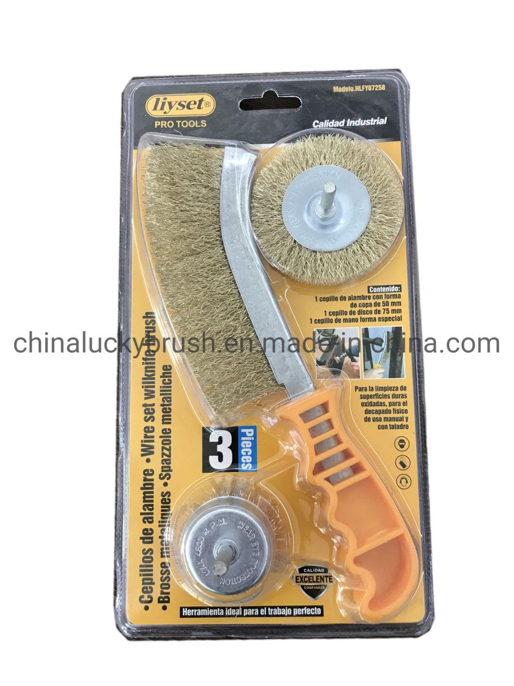 Brass Coated Steel Wire Knife Brush /Hardware Tool Plastic Handle Steel Wire Brush (YY-850)