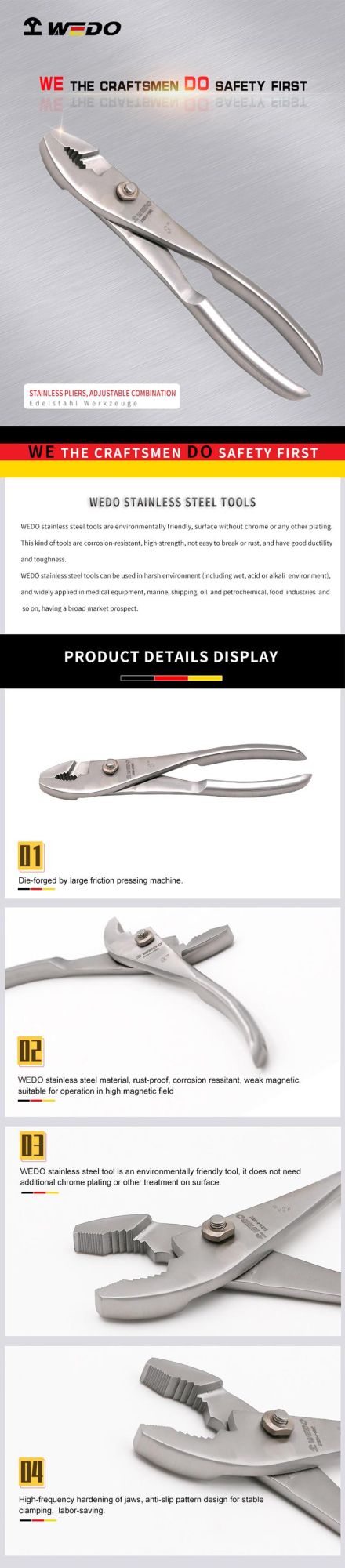 Wedo Best Selling Staliness Steel Adjustable Conmination Pliers
