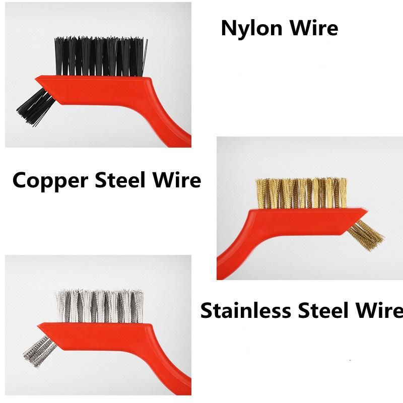 3PCS Plastic Handle Double Head Stainless Steel Wire and Copper Wire Brush Set