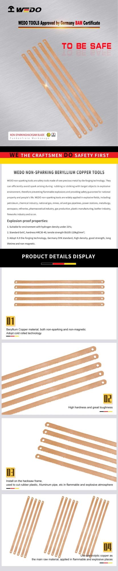 Wedo Manufacture Best Selling Beryllium Copper Hacksaw Blade