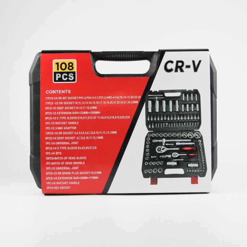 Goldmoon 108PCS Cr-V Adjustable Metallic Socket Set Ratchet Wrench