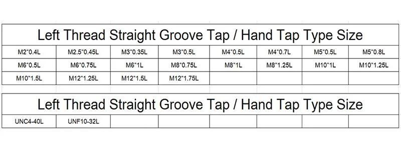 M2*0.4L Hsse-M35 Left Thread Straight Groove Taps M2 M2.5 M3 M4 mm5 M6 M8 M10 M12 Machine Thread Screw Tap