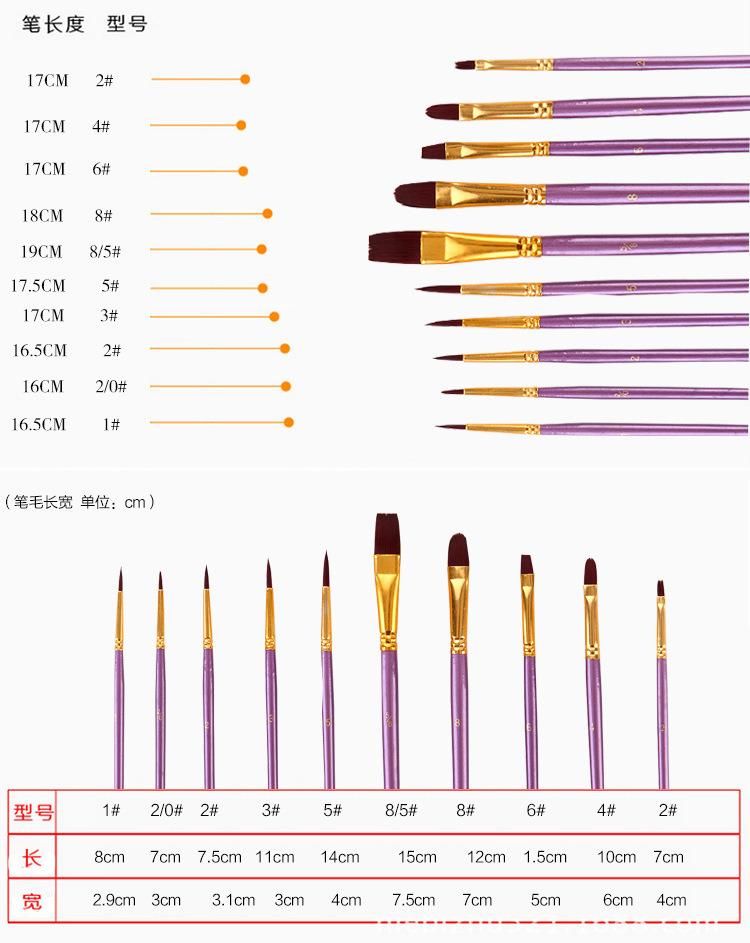 10PCS/Set Watercolor Gouache Paint Brushes Nylon Hair Painting Brush Set
