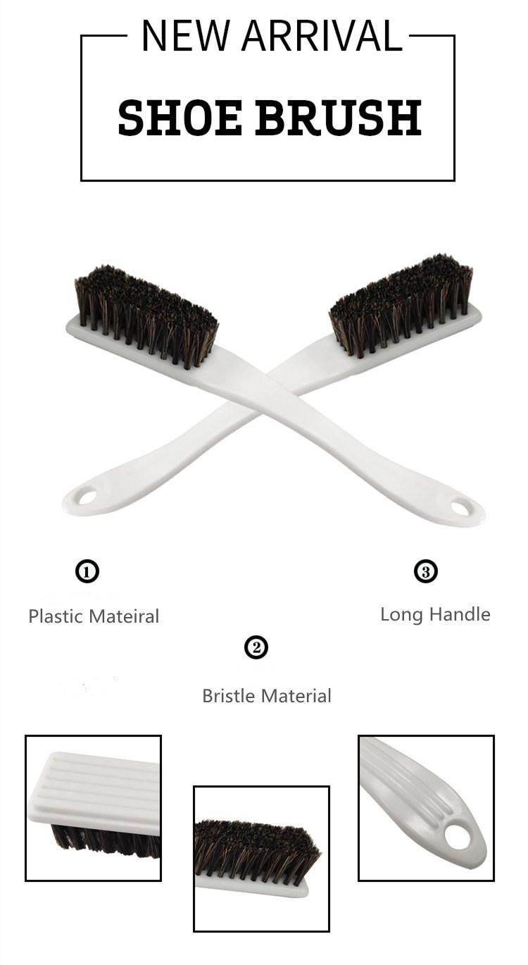 Long Plastic Handle Horsehair Cleaning Smooth Leather Shoes Brush