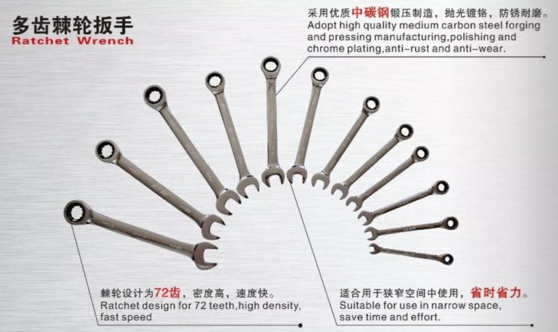Carbon Steel Flexible Ratchet Double Offset Ring Wrench