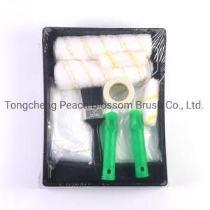 Yellow Stripe Fiber Roller Green Plastic Handle Paint Roller Brush