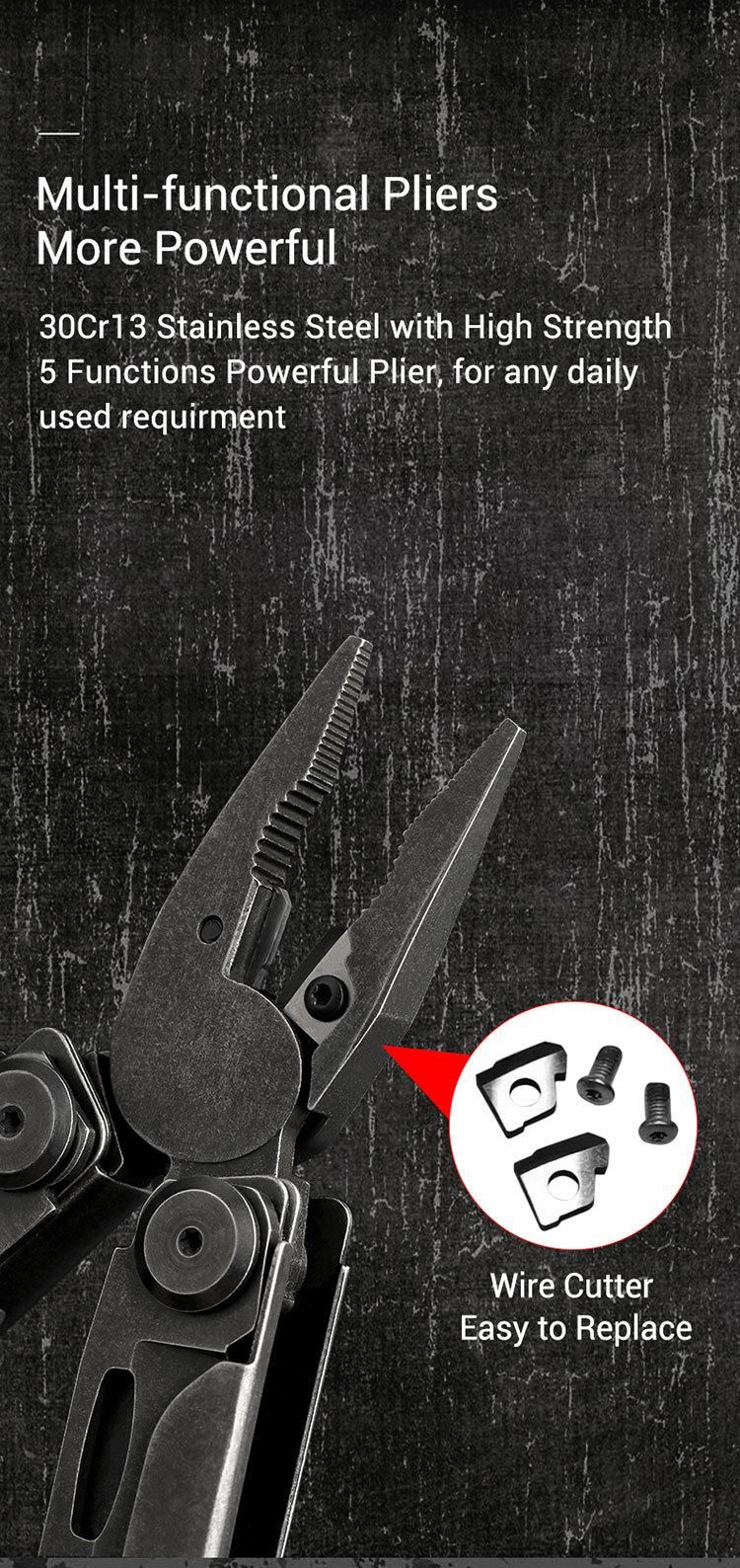 Nextool Black Big Pliers EDC Multitool with Replaced Wire Cutters