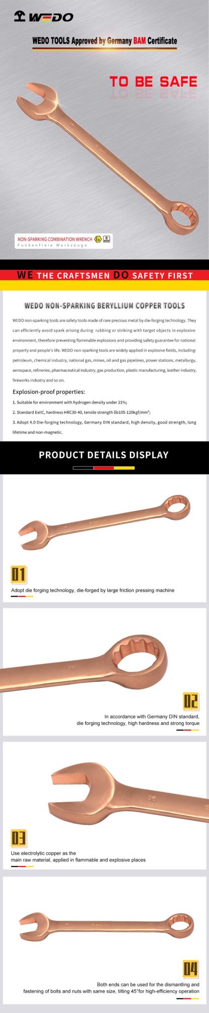 Wedo Non Sparking Beryllium Copper Combination Wrench Bam/FM/GS Certified
