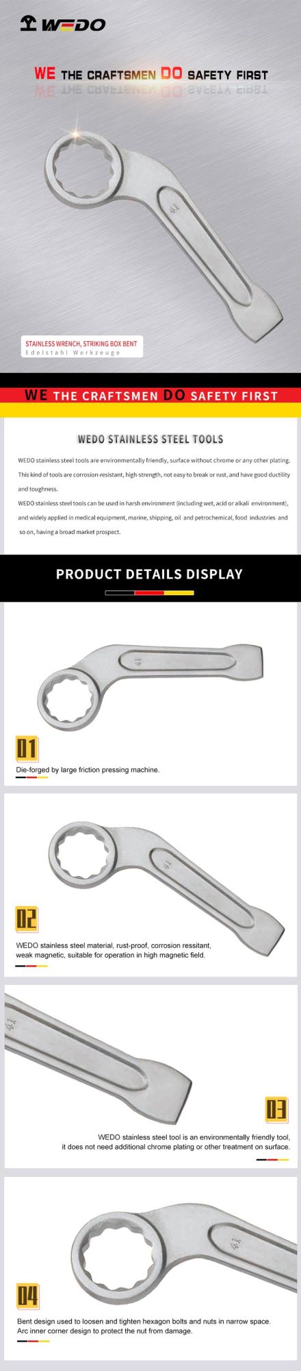 Wedo Professional Stainless Steel Striking Box Bent Wrench