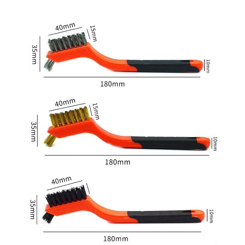 3PCS Plastic Handle Double Head Stainless Steel Wire and Copper Wire Brush Set
