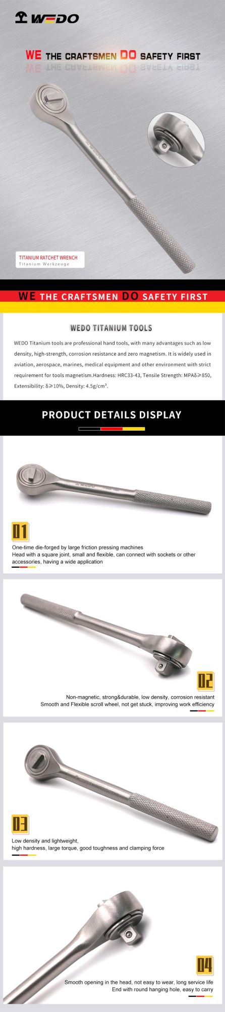 WEDO Titanium Wrench Non-Magnetic Rust-Proof Corrosion Resistant Ratchet Wrench Spanner
