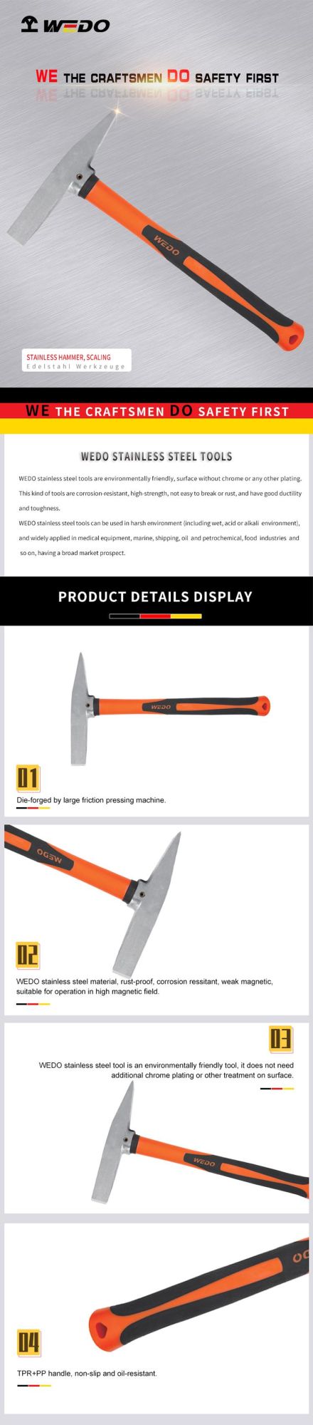 Wedo Professional Widely Used Stainless Steel Scaling Hammer