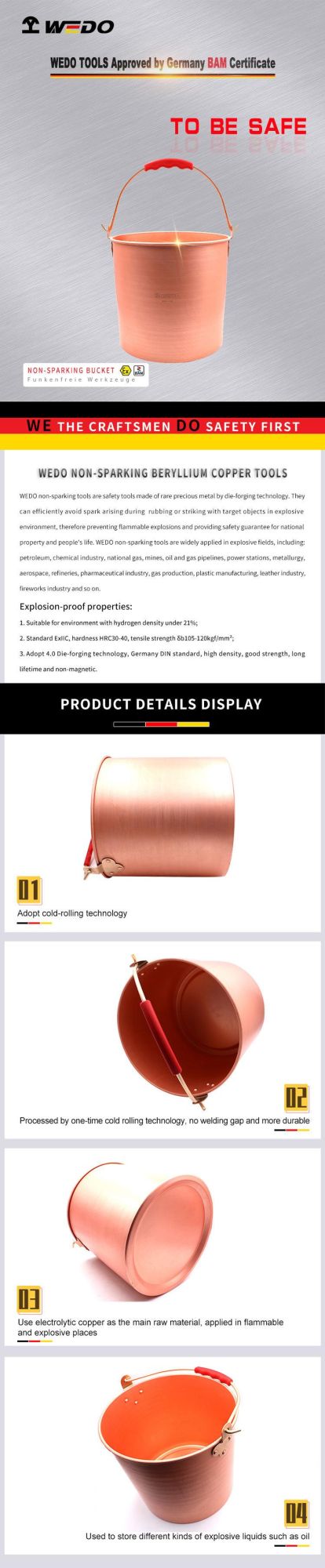 Wedo Non Sparking Beryllium Copper Material Bucket