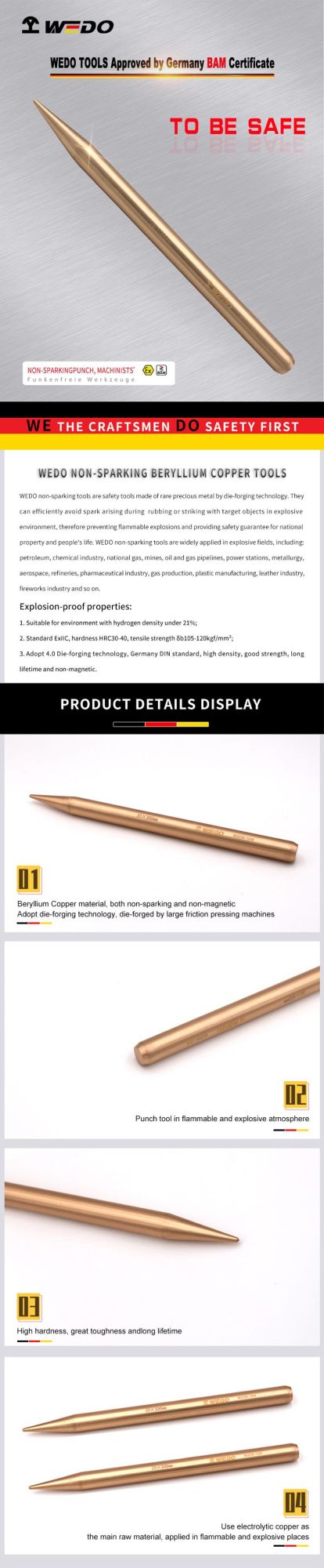 Wedo Popular Non Sparking Tool Beryllium Copper Machinists′ Punch