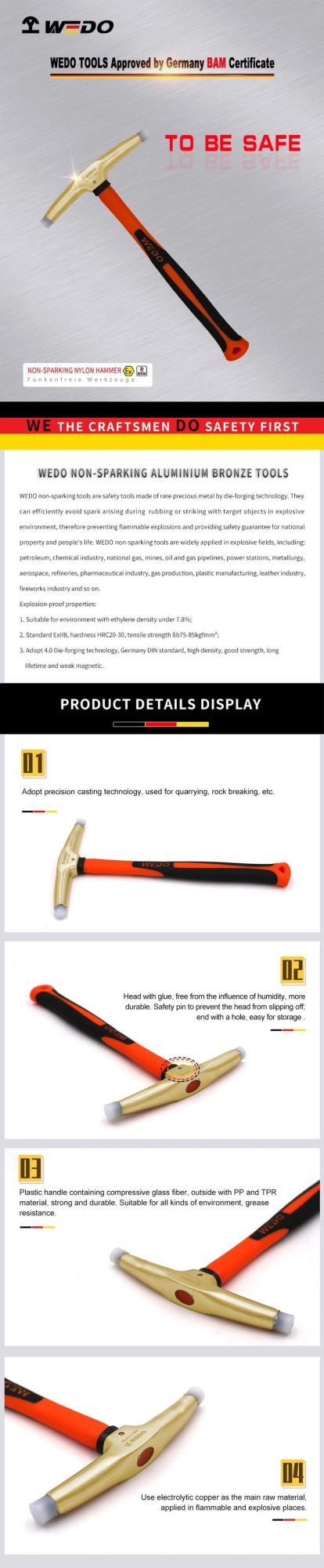 Wedo Aluminium Bronze Alloy Non Sparking Nylon Hammer