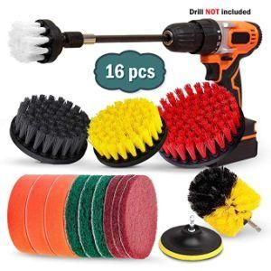 Scrub Brush Drill-16piece Drill Brush Attachment Set, Scrubber Brush Pads &amp; Sponge Power Car Drill Scrubbing Brush