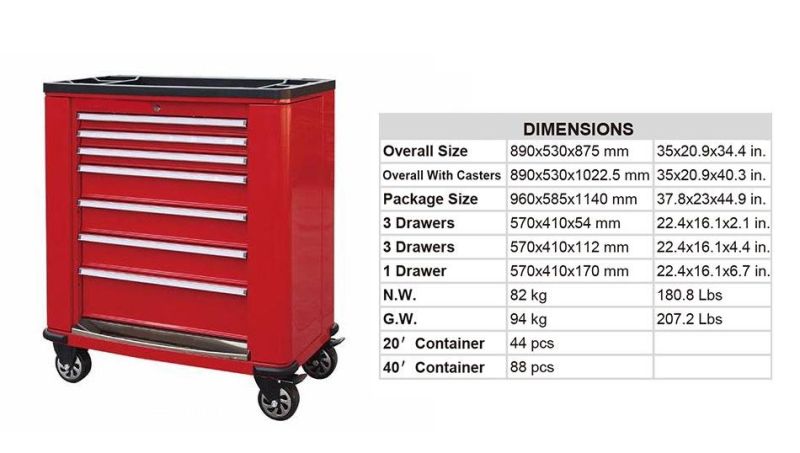 6 Drawer Tool Cabinet with Plastic Work Surface Pallet Red