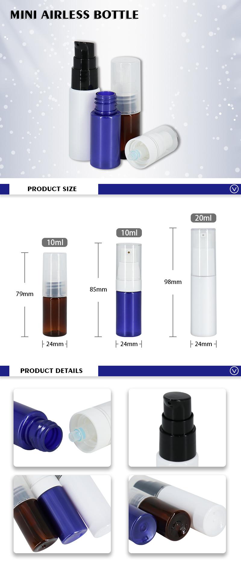 Mini Cosmetic Skincare Packaging 10ml 20ml Pet Body and Face Airless Lotion Bottle