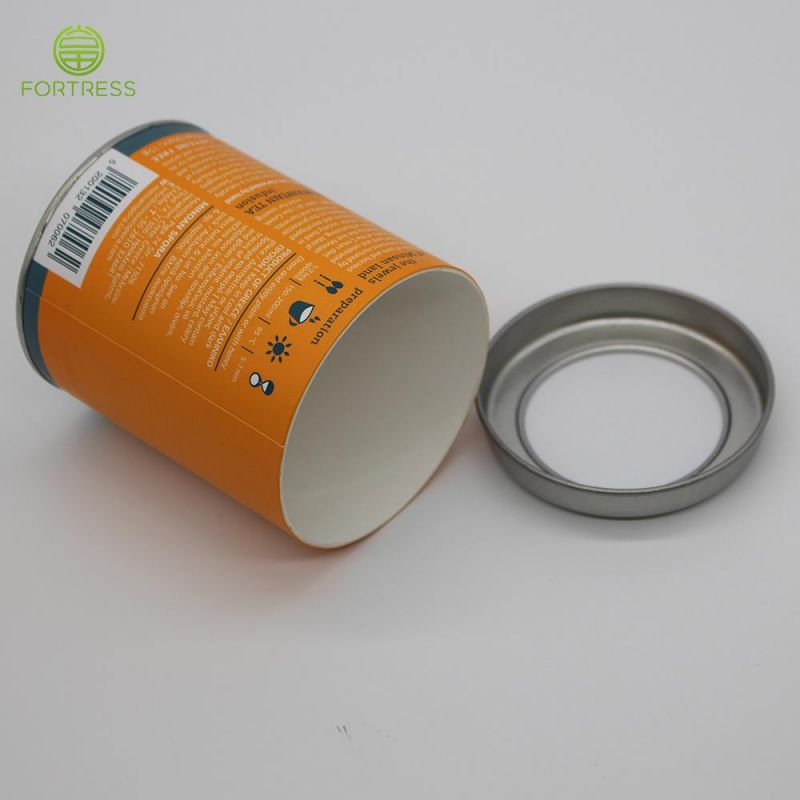 Art Paper Coffee Container Packaging Paper Tube with Tinplate Lid