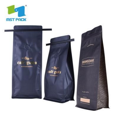 Wholesale High Quality Standing Biodegradable Customized Printed 250g 500g 1kg Flat Bottom Coffee Zipper Bag with Valve