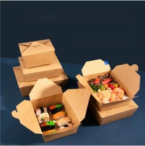 Wholesale Custom Disposable Kraft Light Food Paper Fast Food Fried Chicken Barbecue Fruit Salad Donut Takeaway Fried Rice Bento Lunch Noodle Paper Meal Box