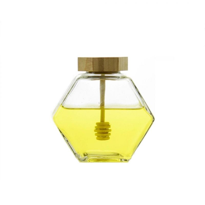 Clear Glass Honey Jar Pot with Dipper and Lid Cover 380ml
