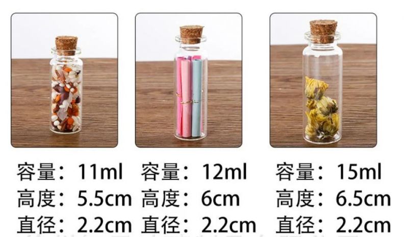Small Bottles Empty Sample Vials Clear Glass Bottles with Corks Jars