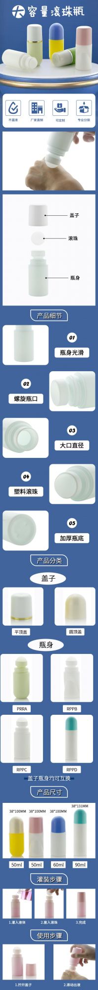 SRS Packaging Eco-friendly PCR New Product Cosmetic Pharmaceutical 50ml 60ml 90ml Deodorant Roll On Biodegradable Plastic Roller ball Bottle