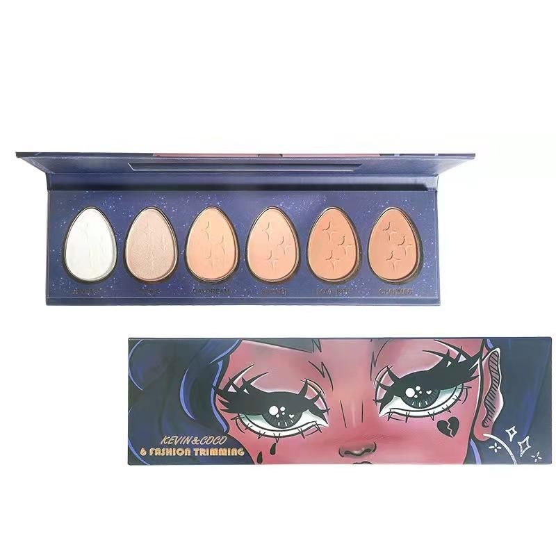 European and American E-Commerce Hot Spot Highlighter 6-Color Water Drop Combination Blush Highlighter Repair Volume